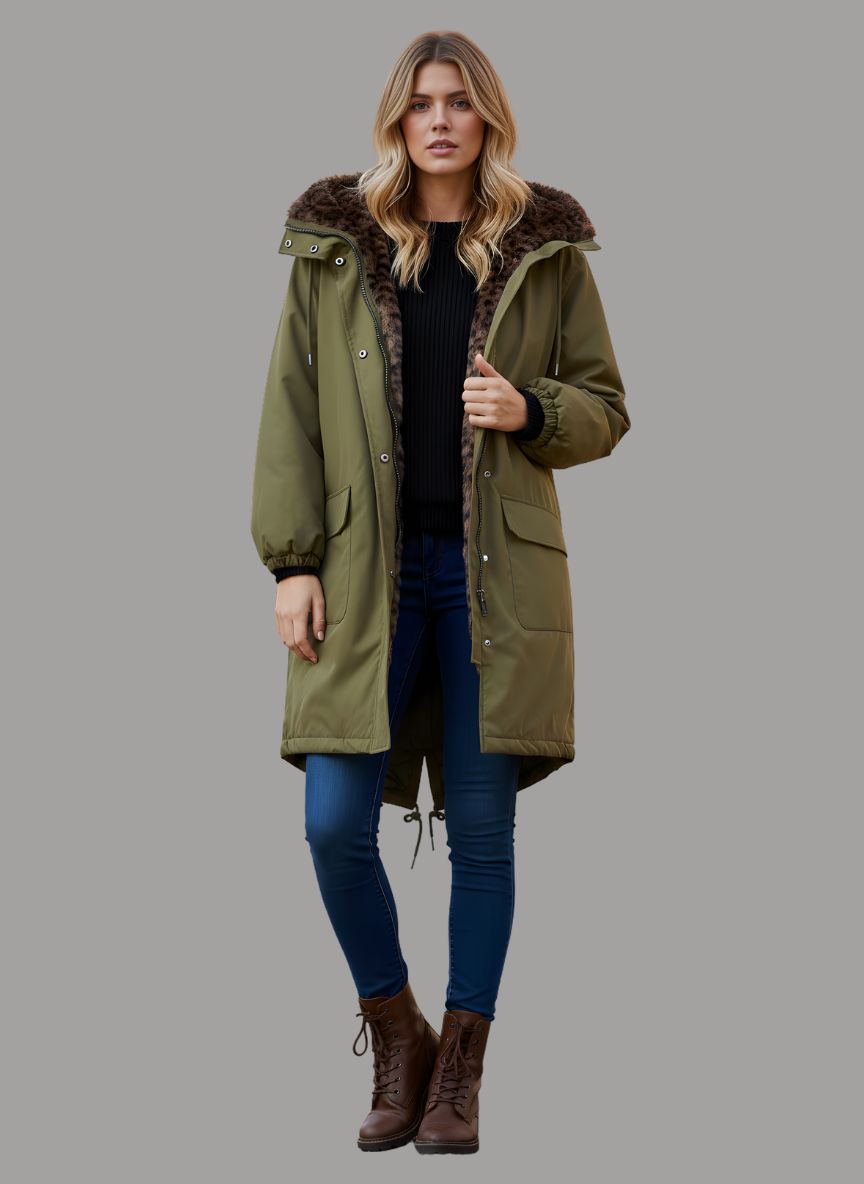 Portofino Parka with Animal Print Faux Fur Lining