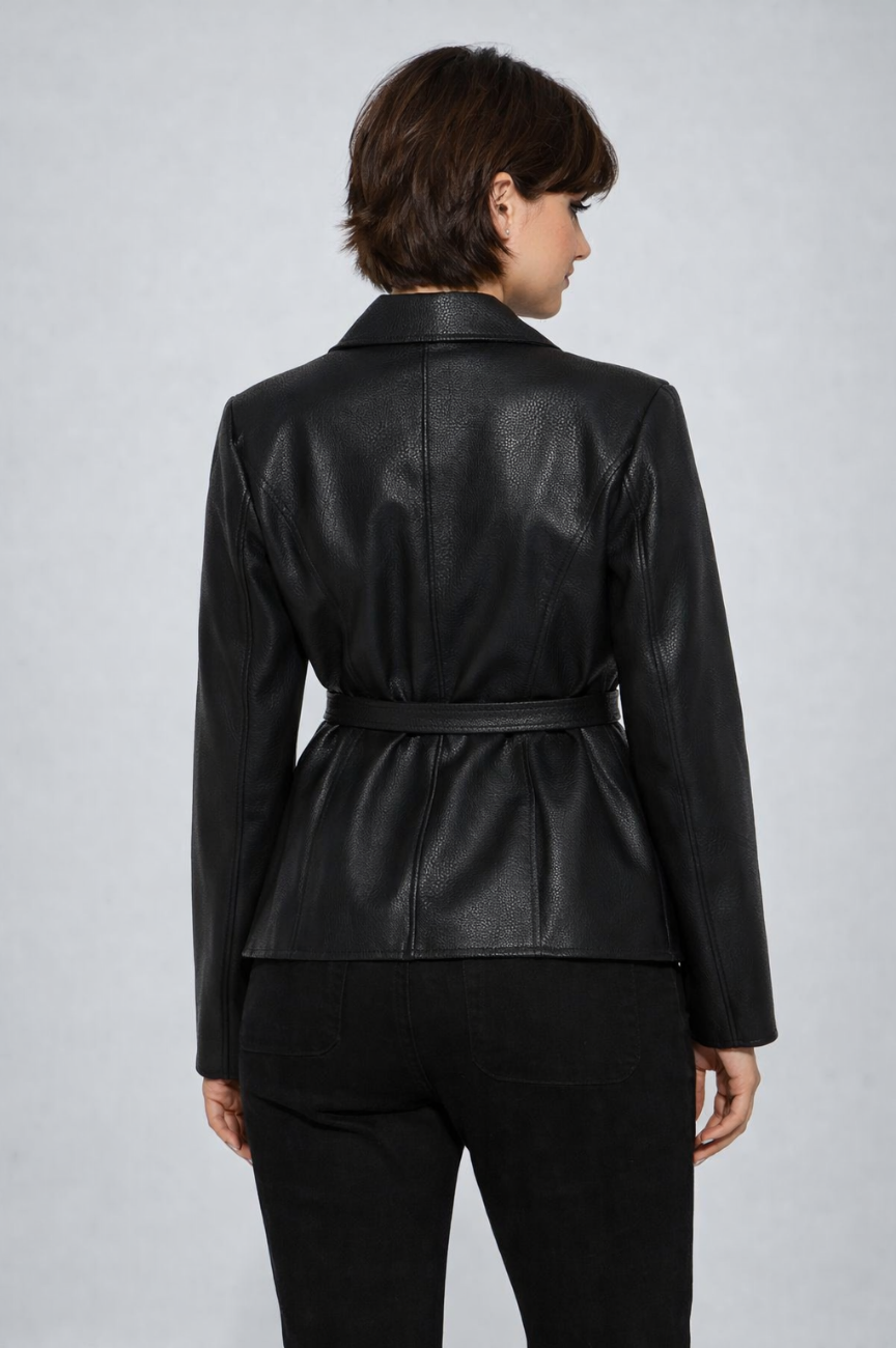 Perona Belted Faux Leather Blazer