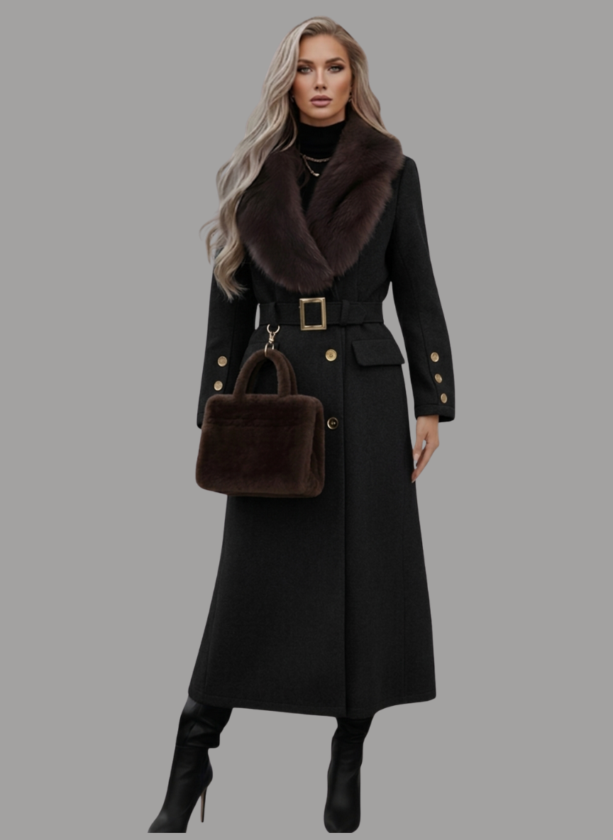 Ravenna Contrast-Collar Trench Coat with Bag Set