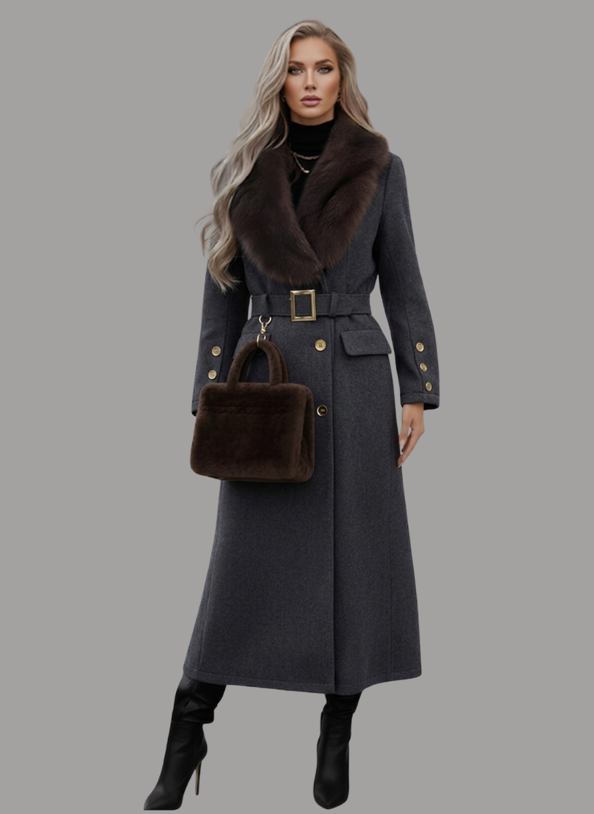 Ravenna Contrast-Collar Trench Coat with Bag Set