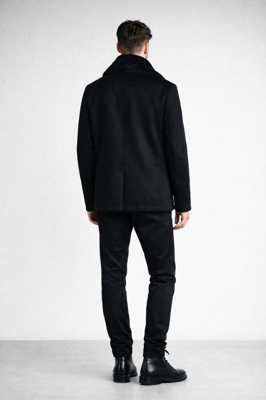 Roniero Wool Double-breasted Jacket with Shearling Collar