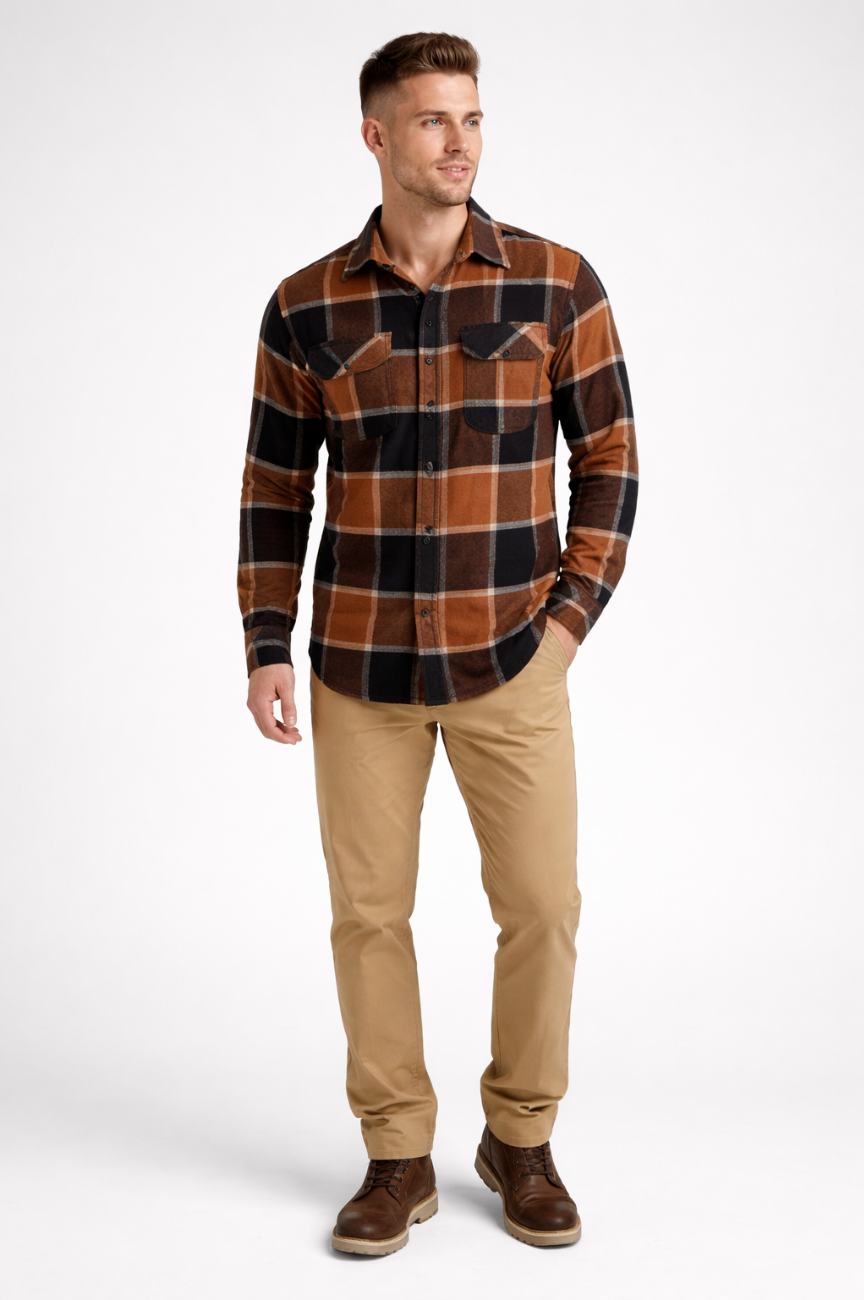 Reims Men's Ironwood Long Sleeve Plaid Button Down Casual Flannel Shirt