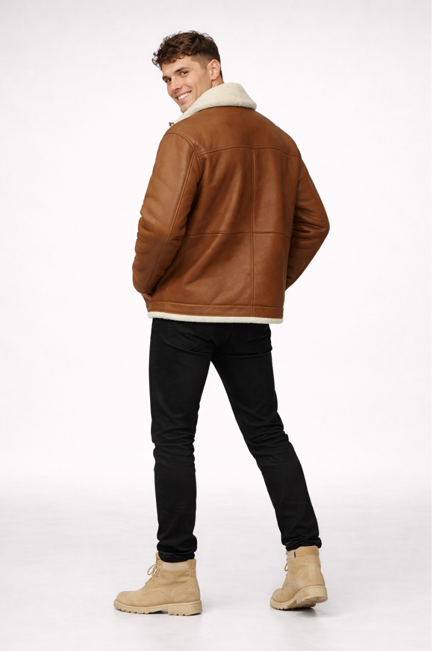 Sado High Funnel Neck and Double Placket Shearling Jacket