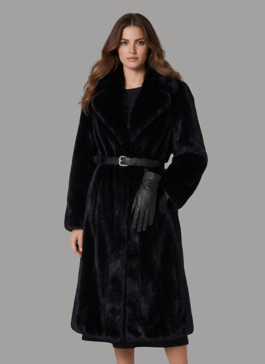 Santander Multi-Tonal Longline Plush Wrap with Belt and Glove Set