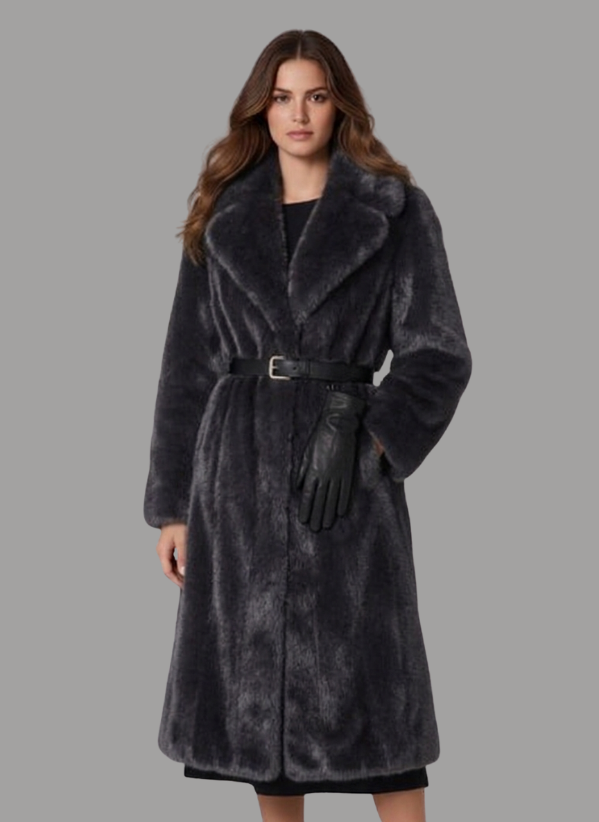 Santander Multi-Tonal Longline Plush Wrap with Belt and Glove Set