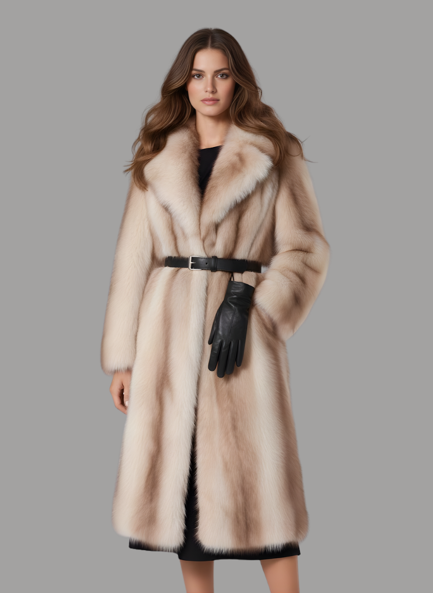 Santander Multi-Tonal Longline Plush Wrap with Belt and Glove Set