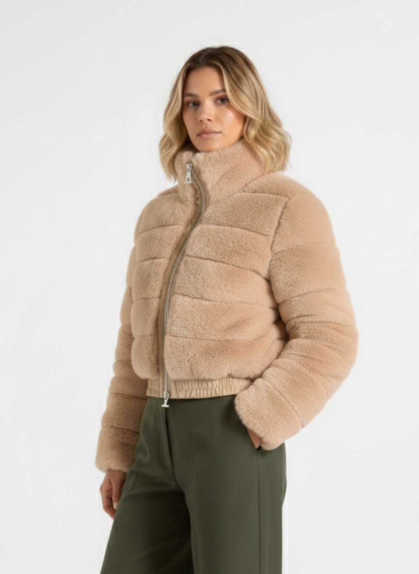 Sedalia Plush Ribbed Jacket with Neck Scarf