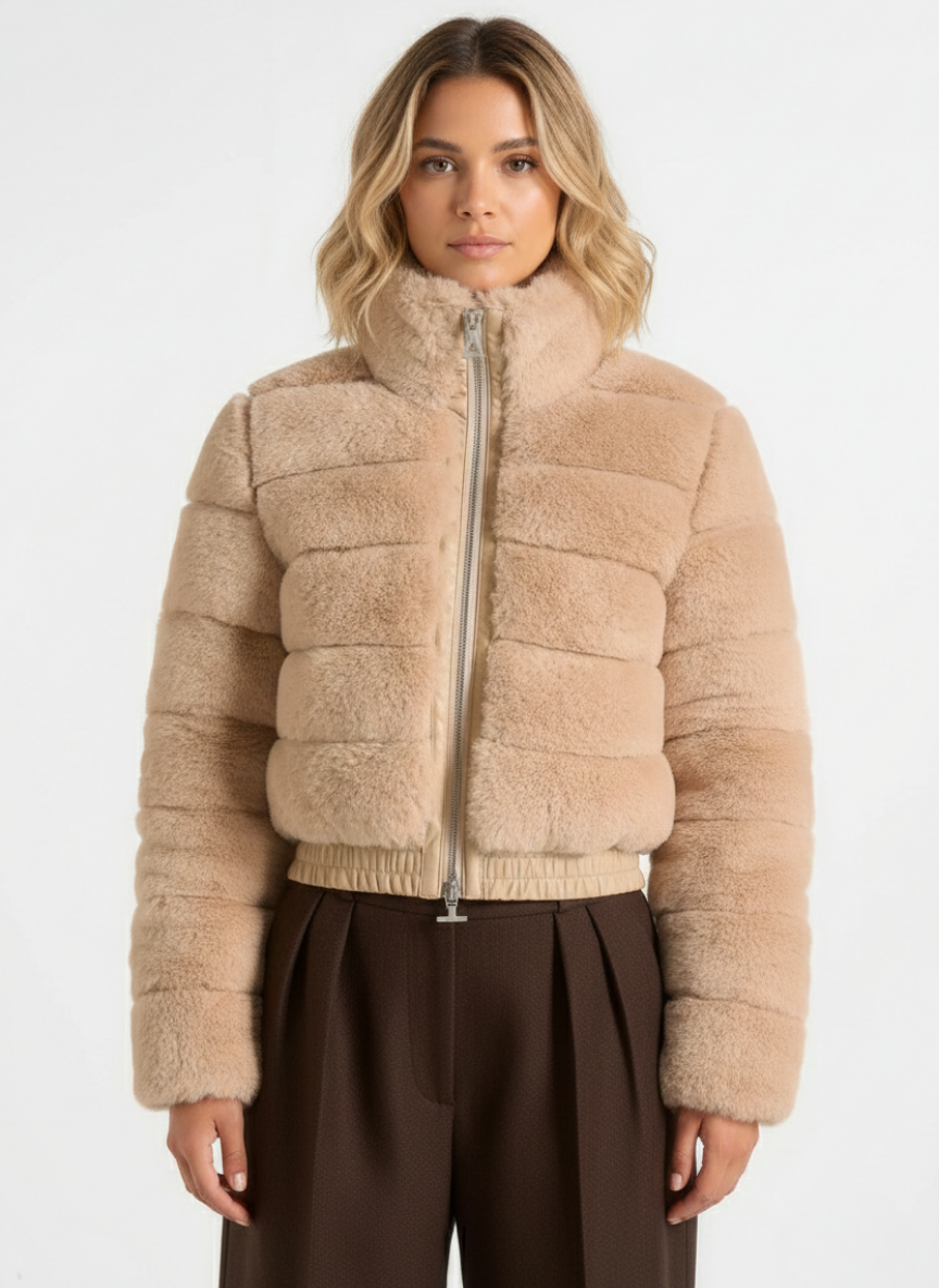 Sedalia Plush Ribbed Jacket with Neck Scarf