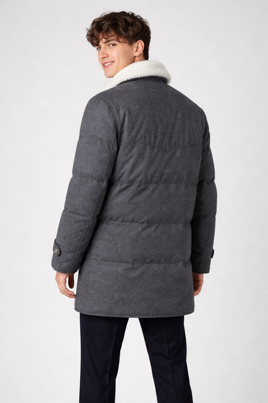 Shunsui Double-Breasted Shearling-Trimmed Quilted Wool Down Jacket