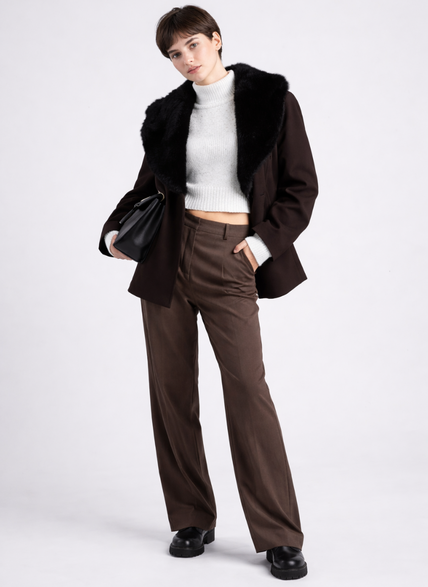 Sinaia Oversized Peacoat with Faux Fur Collar