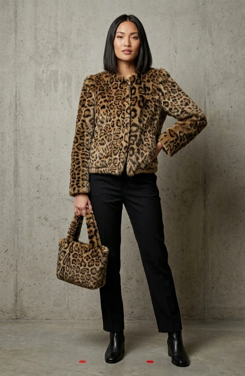 Strasburg Collarless Leopard Print Coat