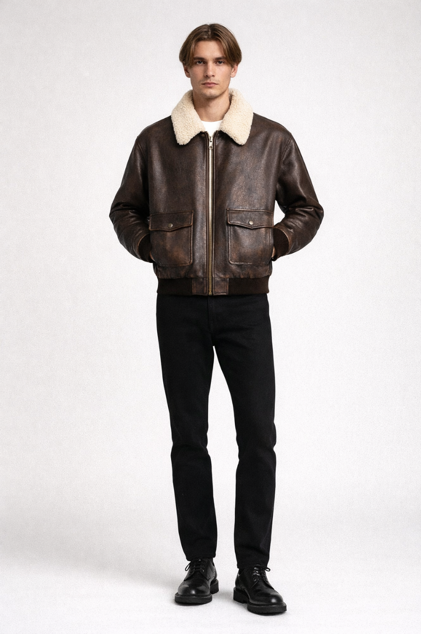 Szayel Vintage Aviator Shearling Jacket