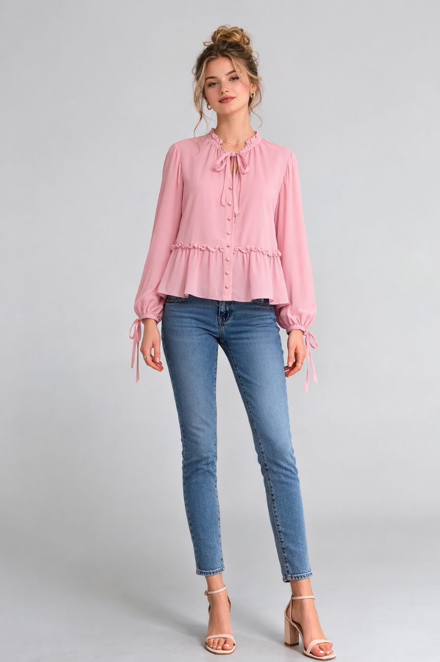 Sola Chiffon Peplum Blouse with Tie