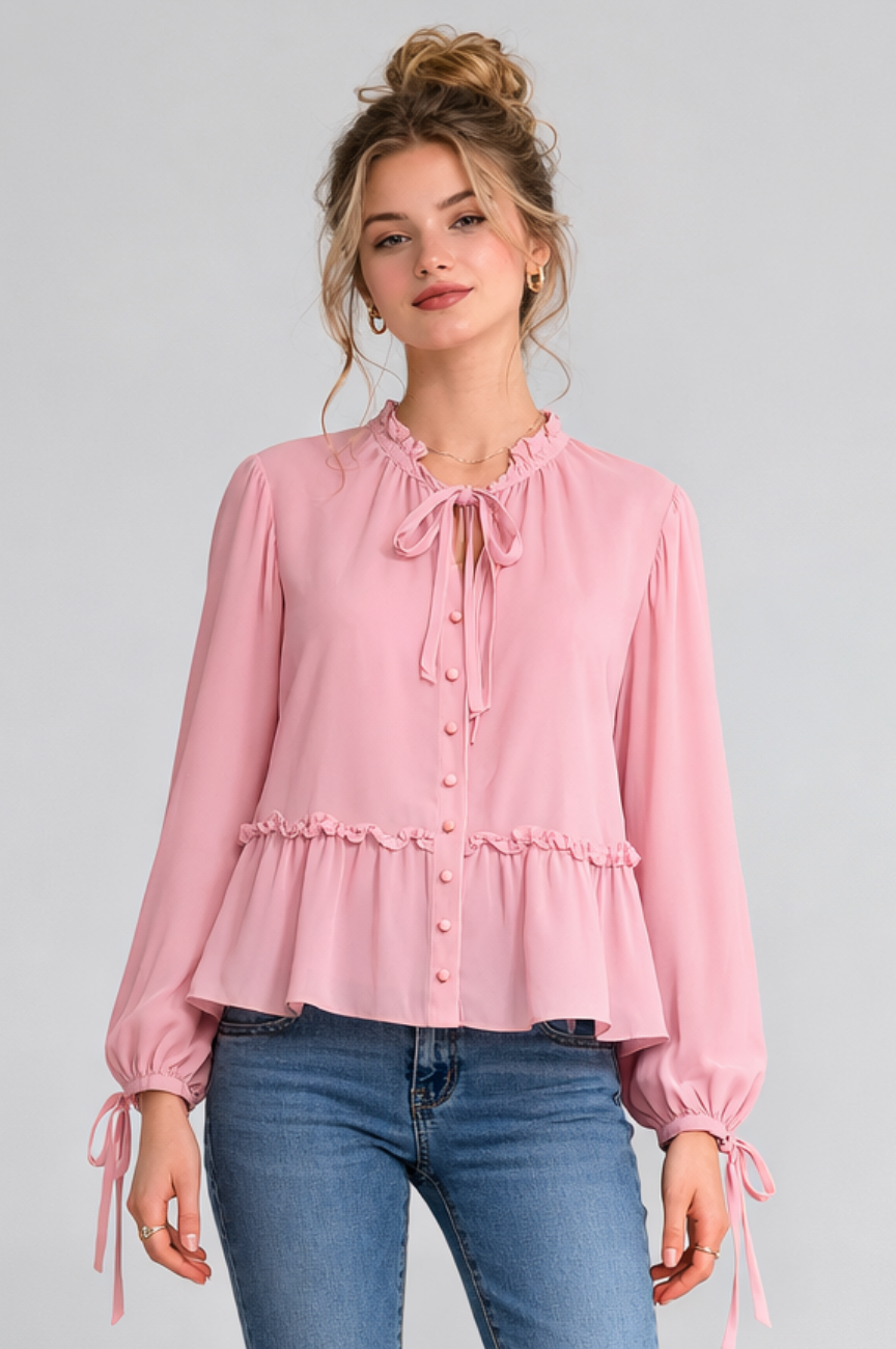 Sola Chiffon Peplum Blouse with Tie
