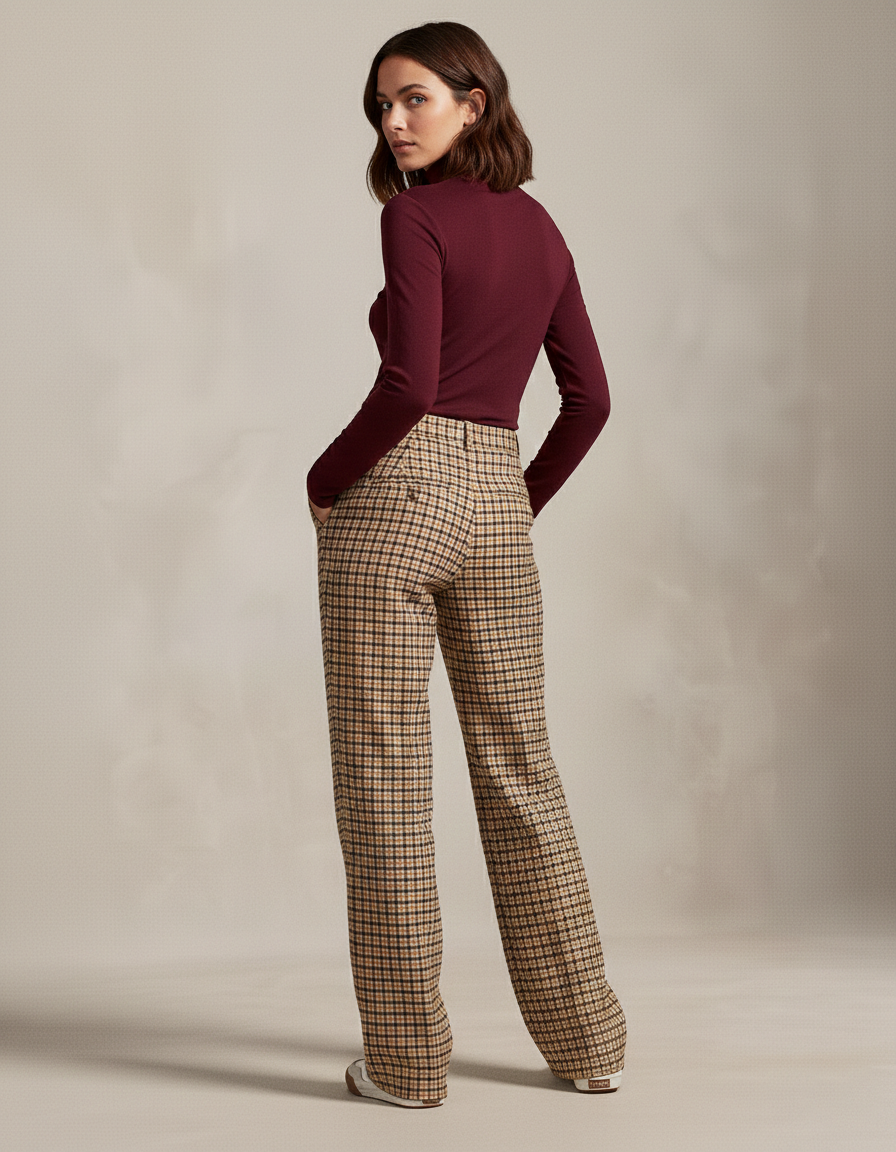 Thea Plaid Tweed Wide-Leg Pants
