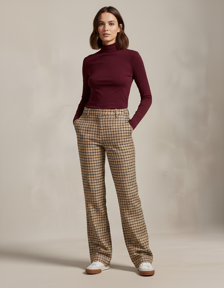 Thea Plaid Tweed Wide-Leg Pants