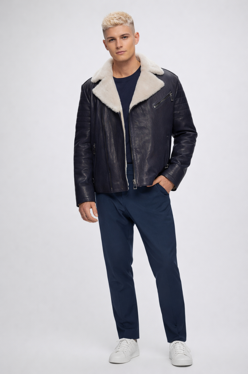 Usopp Nappa Moto Jacket with Shearling Lamb Lining