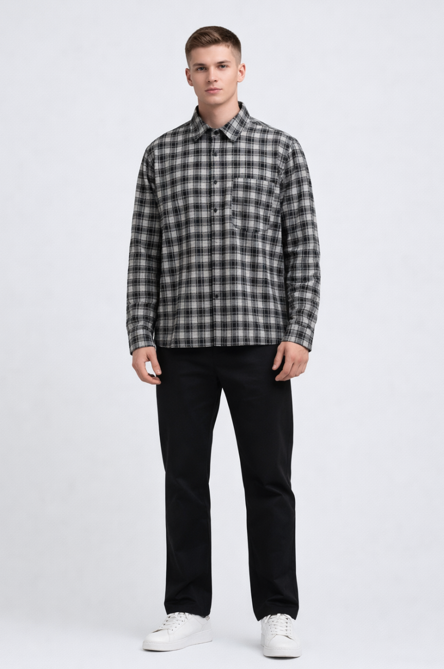 Utrecht Casual Plaid Flannel Shirt with Embroidery