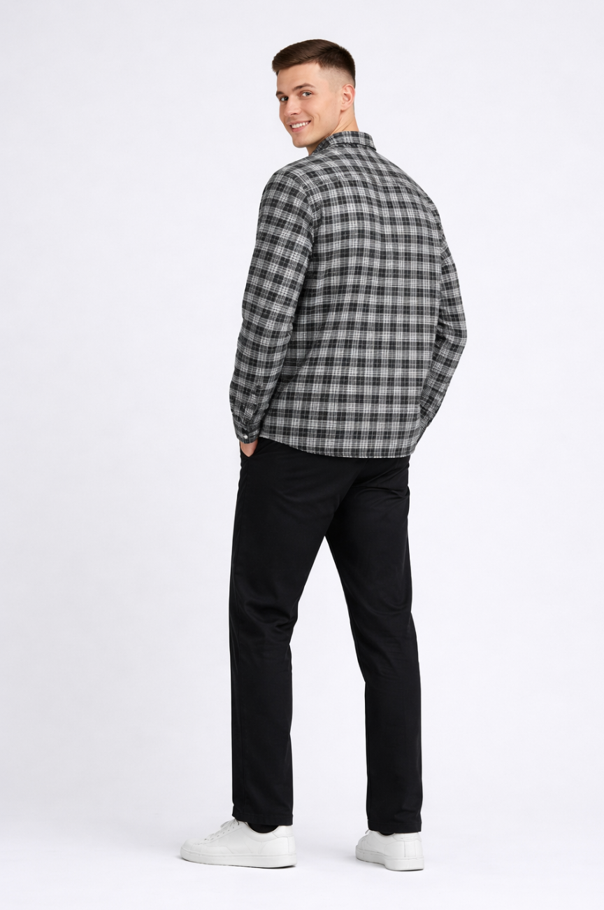 Utrecht Casual Plaid Flannel Shirt with Embroidery