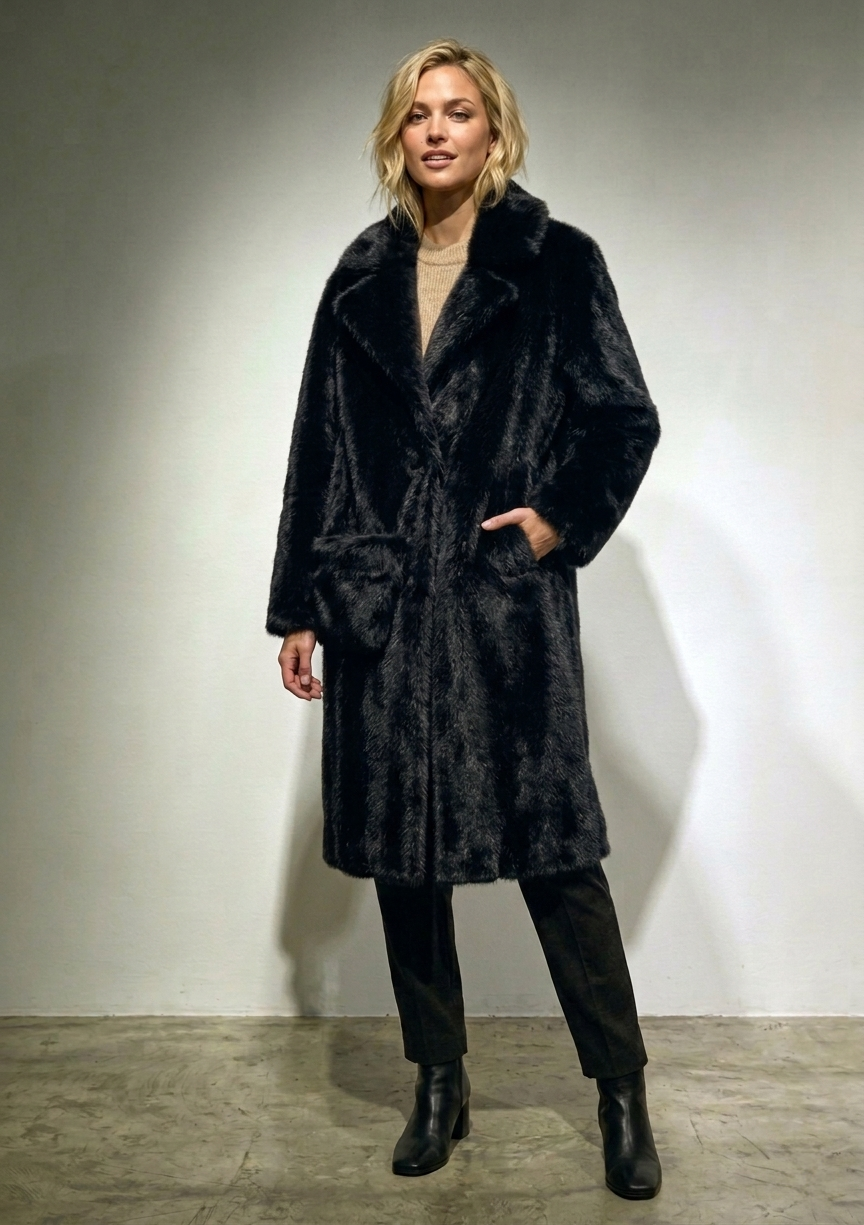 Vila Verde Double Breasted Plush Coat with Bag Set