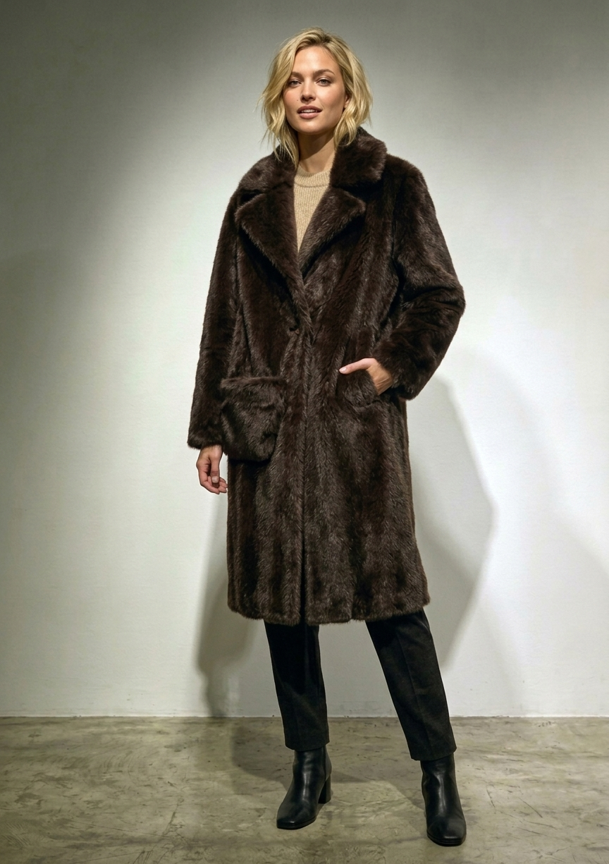 Vila Verde Double Breasted Plush Coat with Bag Set