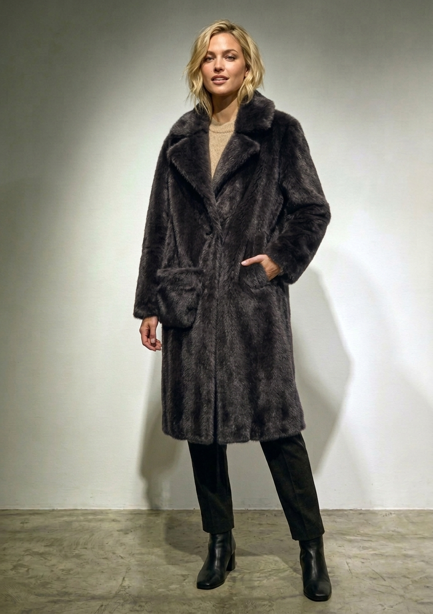 Vila Verde Double Breasted Plush Coat with Bag Set