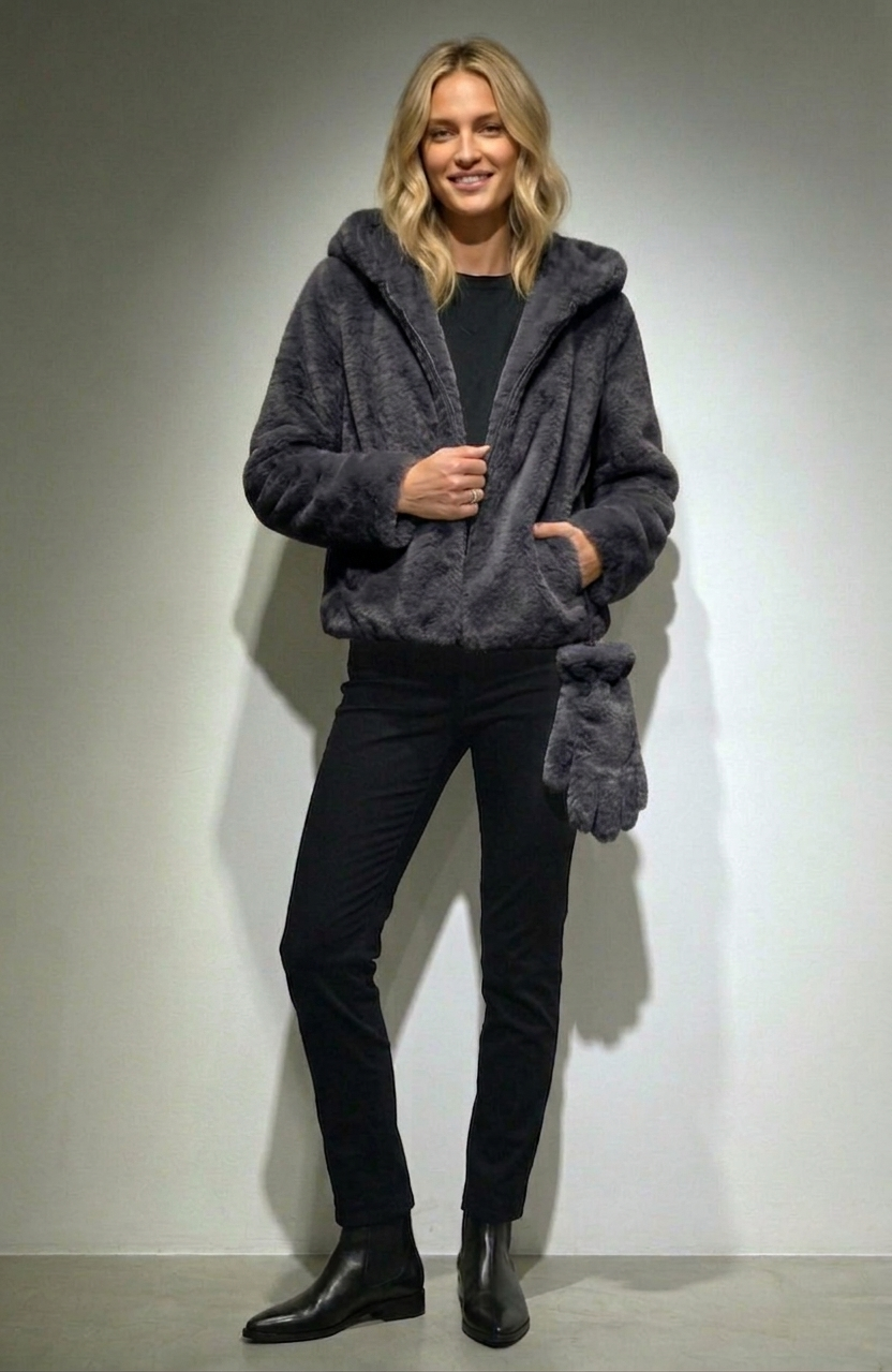 Viseu Plush Hooded Bomber with Gloves