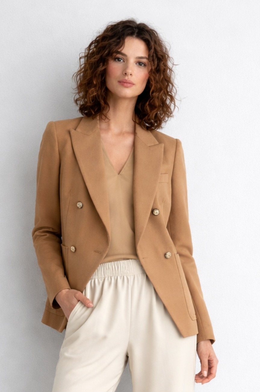 Valcienne Double-Breasted Crested Blazer
