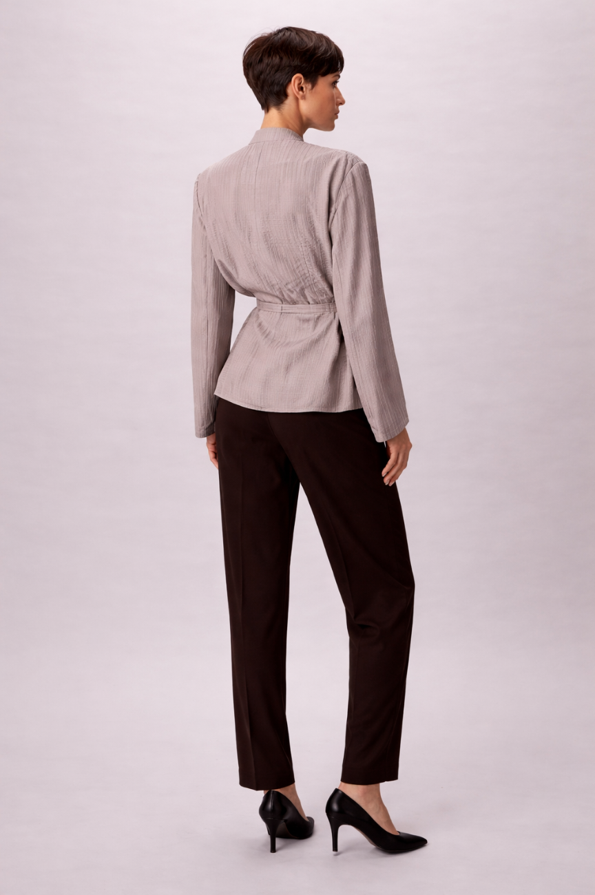Velmora Sculpted Collarless Wrap Blazer with Tie Detail