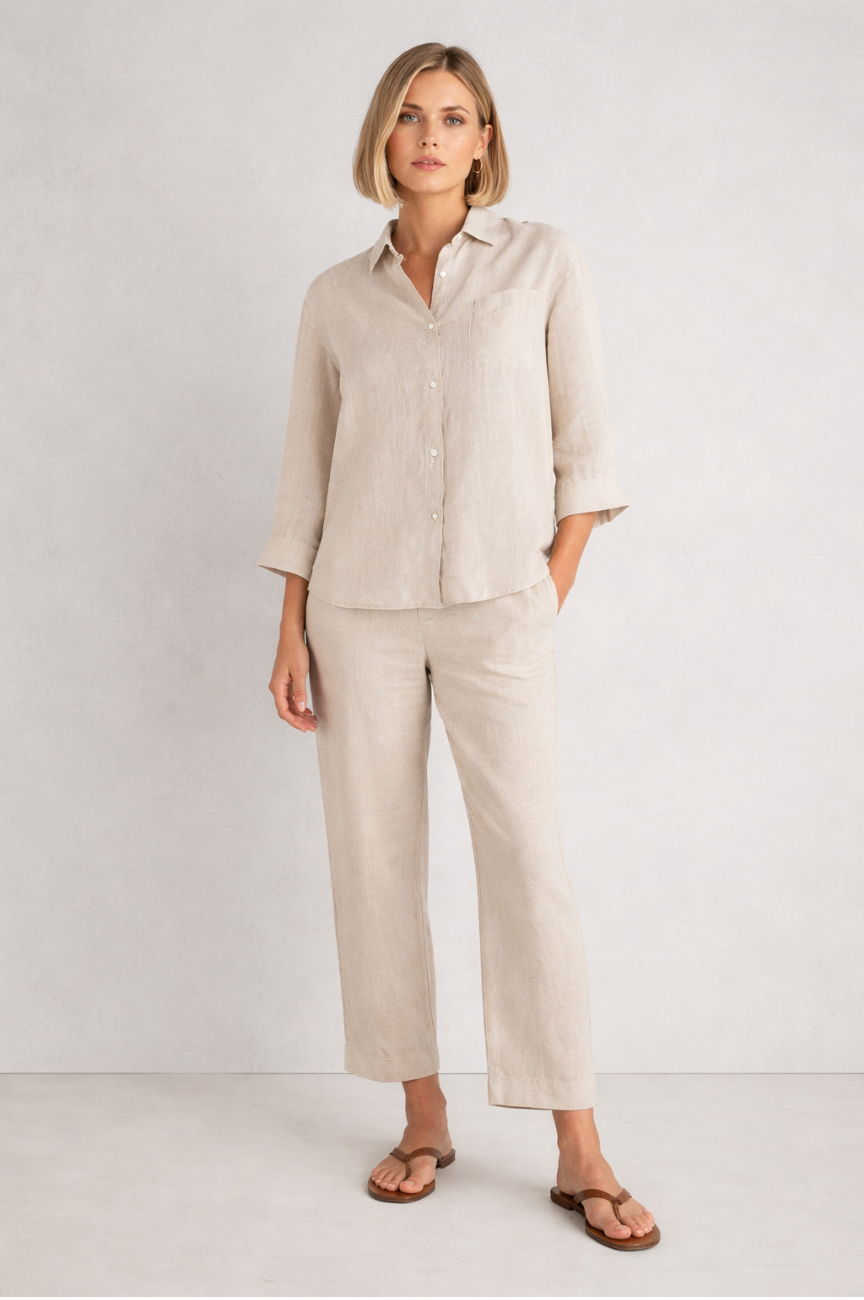Vienna Linen 3/4 Sleeve Button Down Top