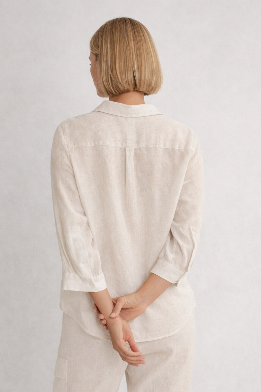 Vienna Linen 3/4 Sleeve Button Down Top