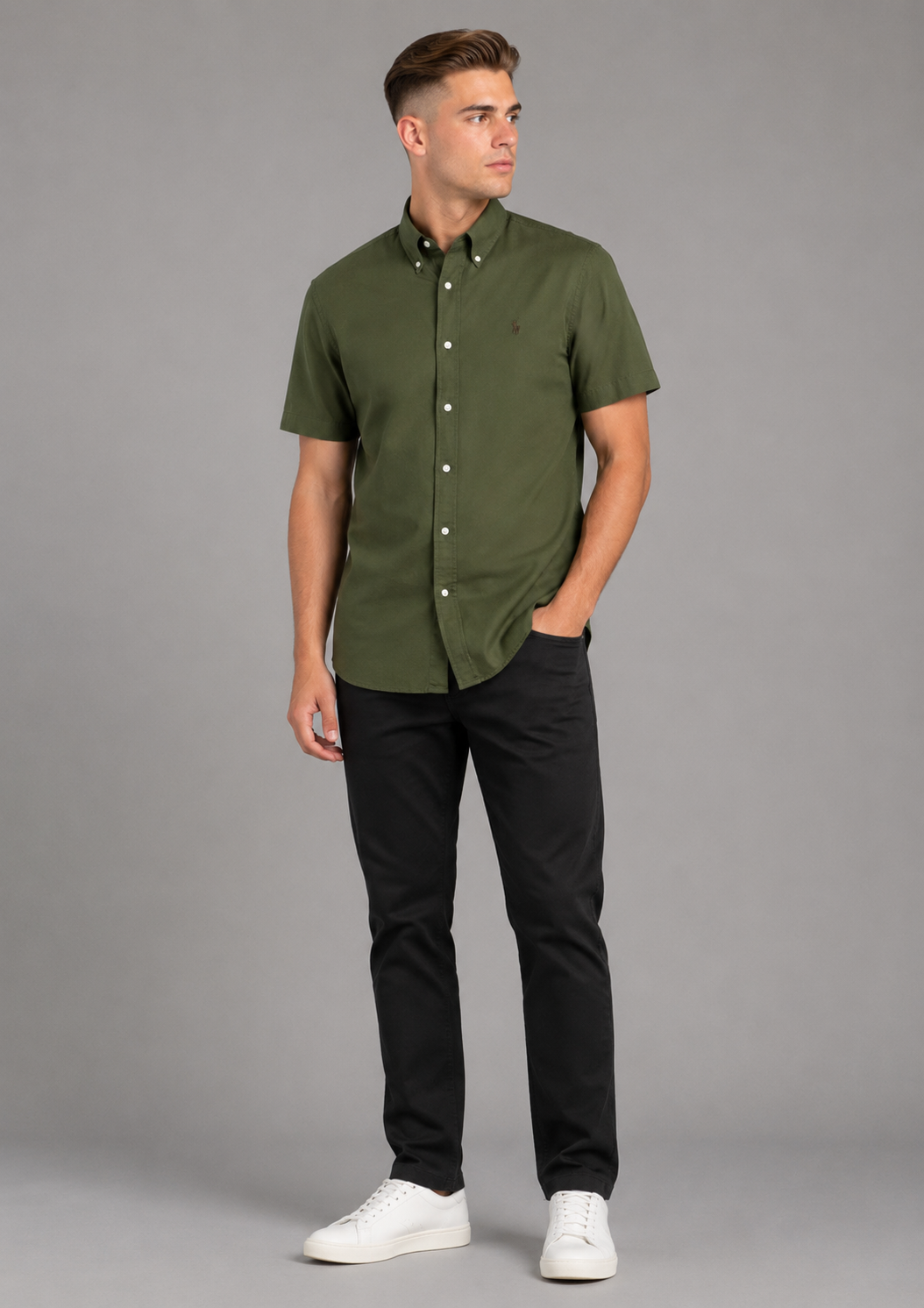 Xavier Dark Green Regular Fit Short Sleeve Oxford Shirt