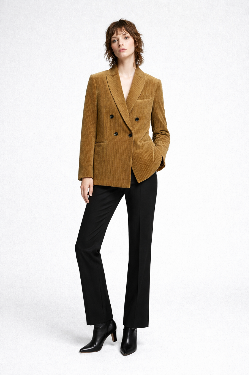 Zafiora Double-Breasted Wide-Wale Corduroy Blazer