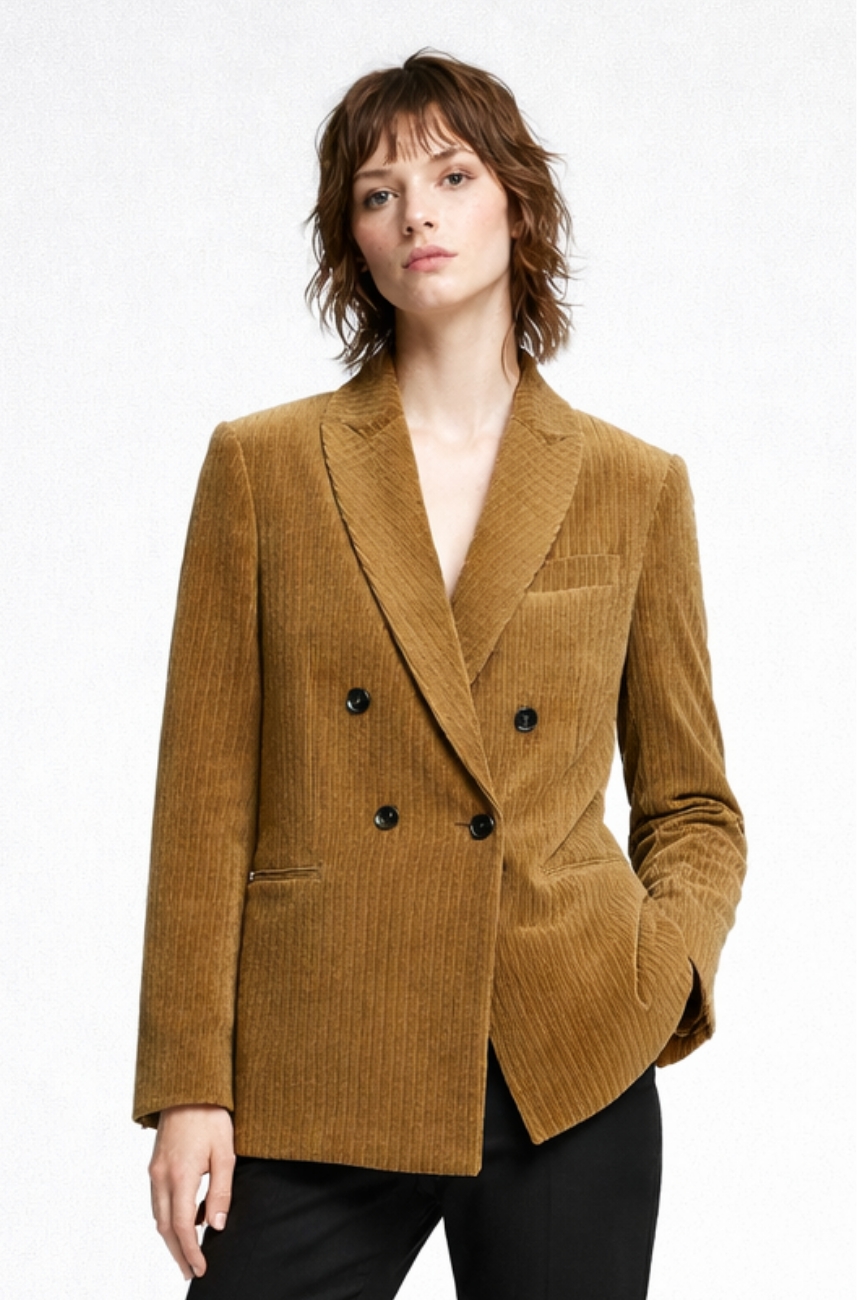 Zafiora Double-Breasted Wide-Wale Corduroy Blazer