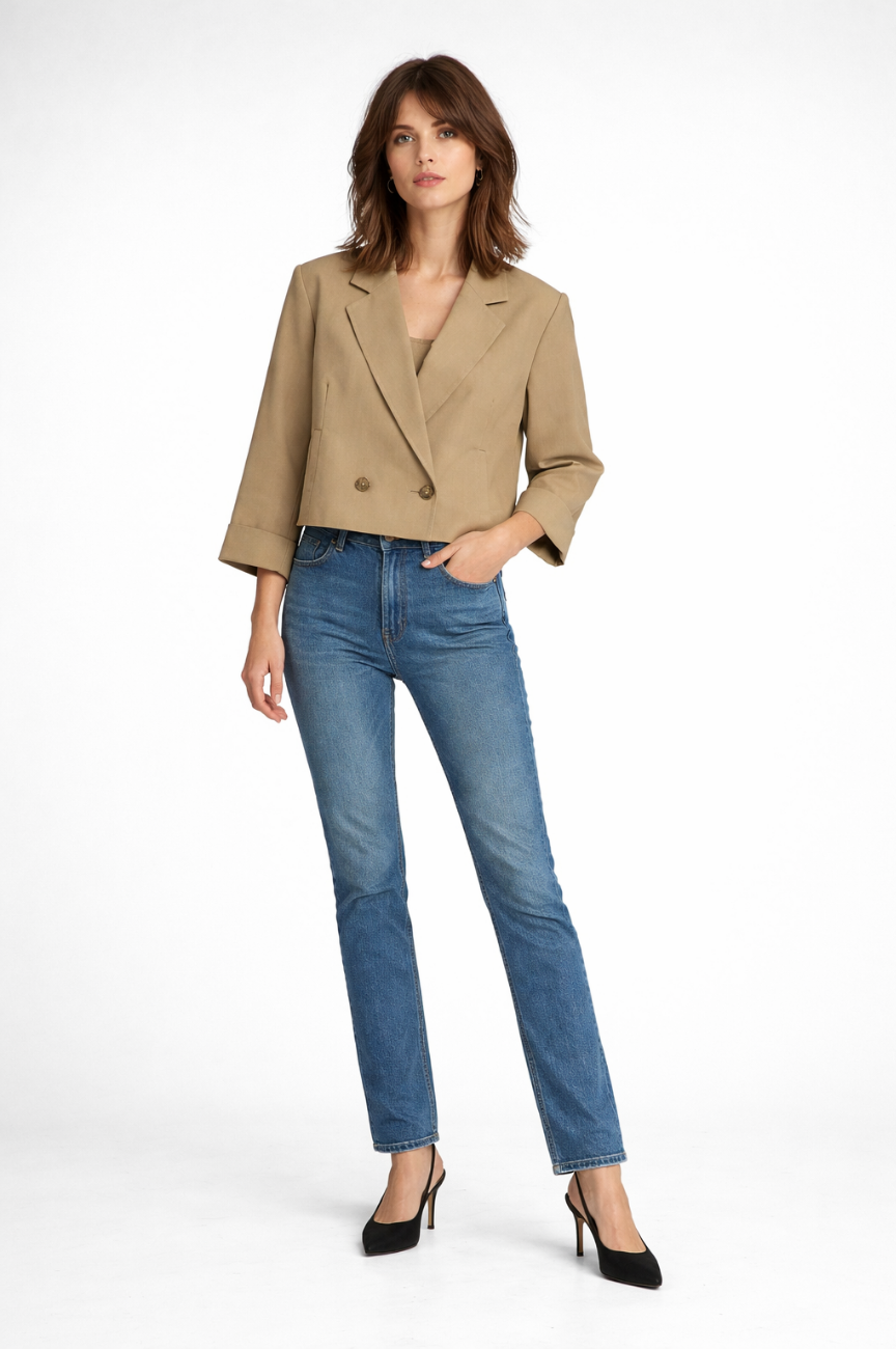 Zanira Tailored Gold-Button Power Blazer