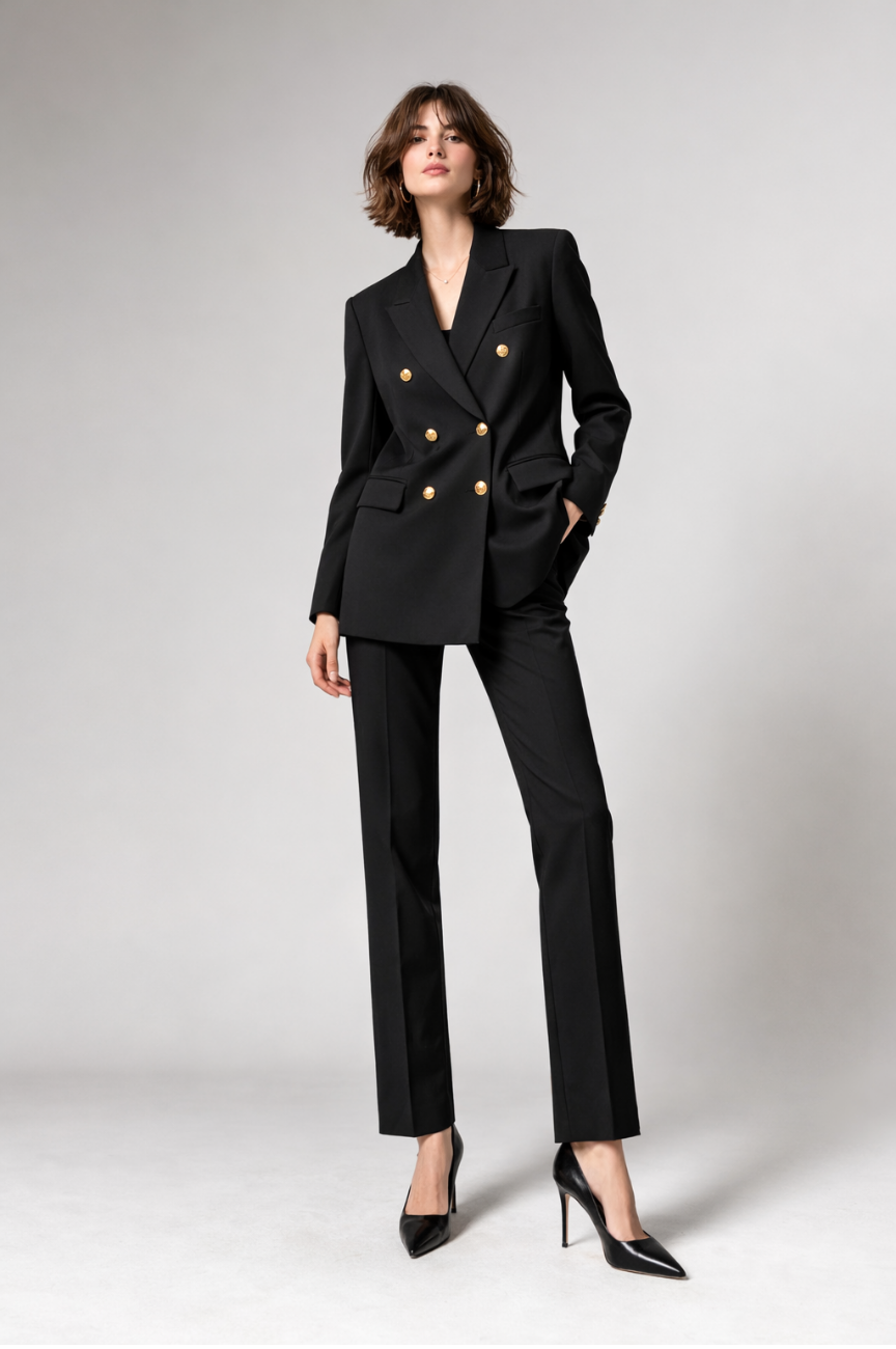 Zaravienne Lapel-Collar V-neck Blazer