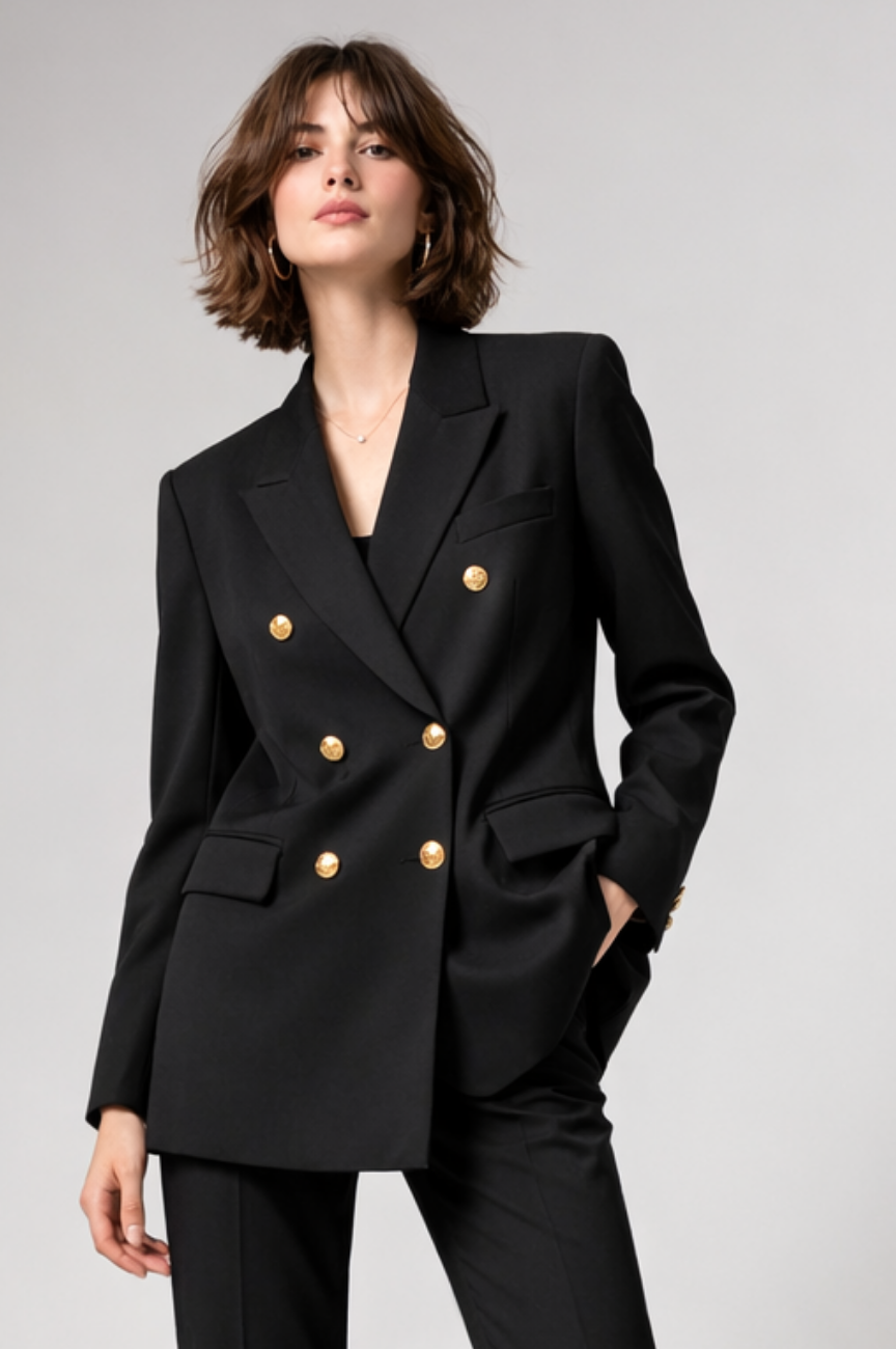 Zaravienne Lapel-Collar V-neck Blazer