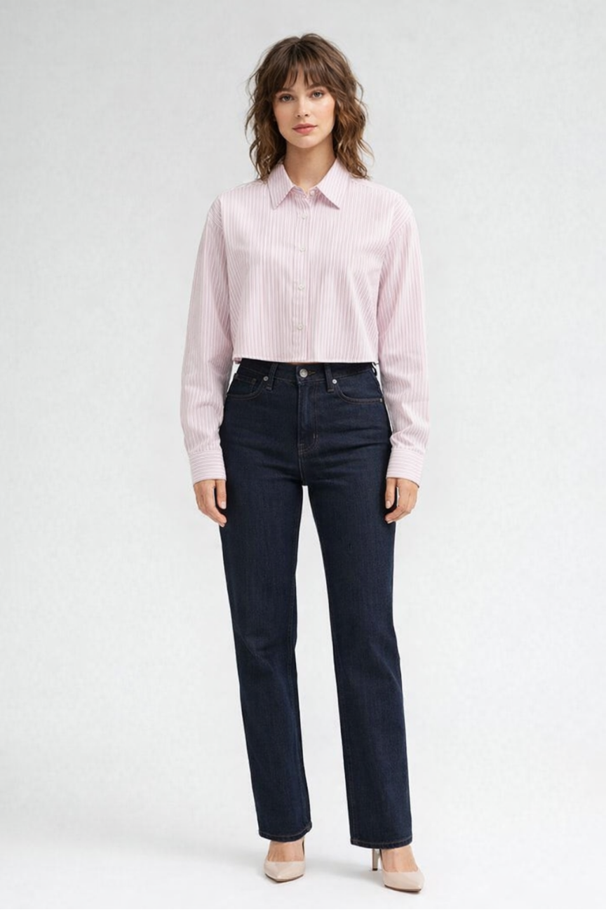 Zella Cropped Oxford Striped Short Shirt