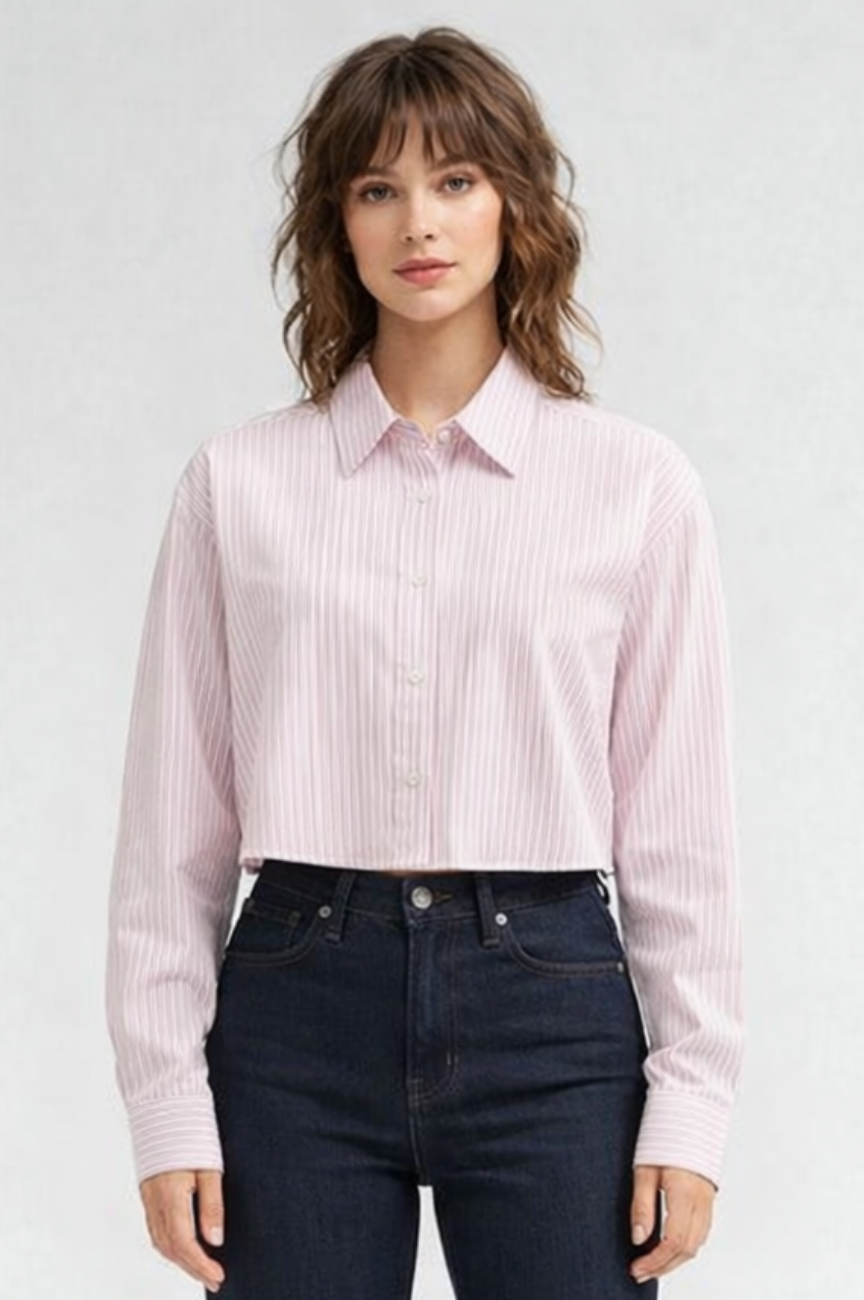 Zella Cropped Oxford Striped Short Shirt