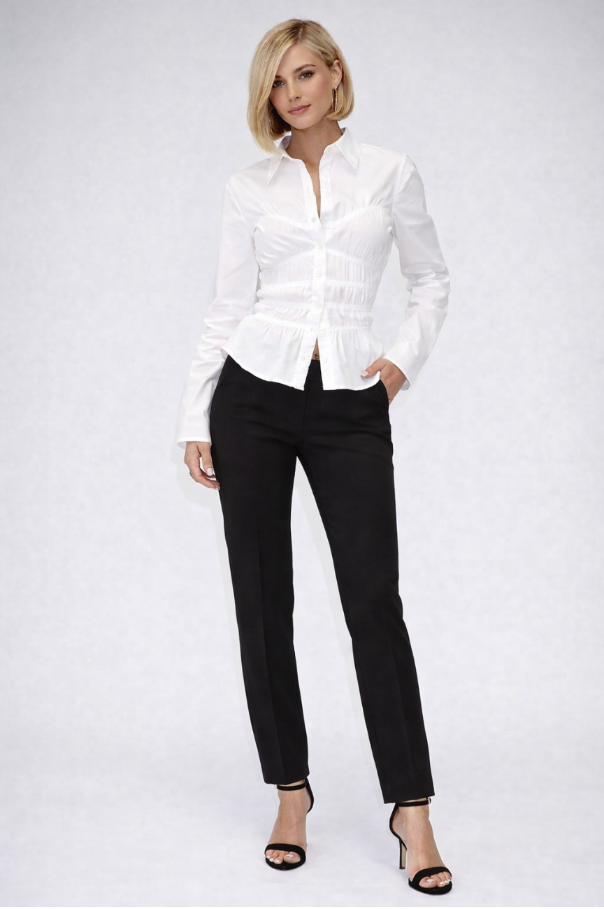Zyra Shirred Flare Long-sleeve